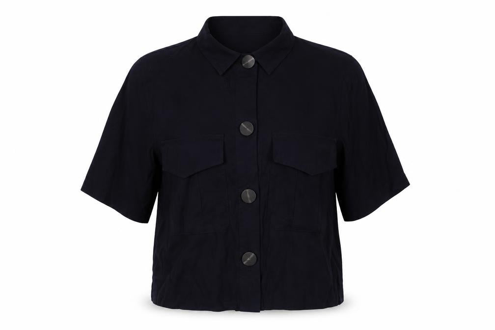Front view of Primark women’s blue basic button-up, size UK 8