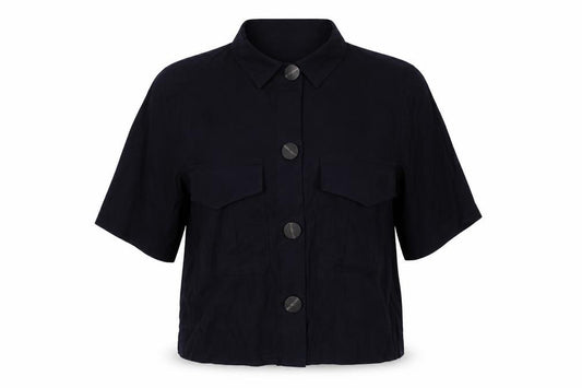Front view of Primark women’s blue basic button-up, size UK 8