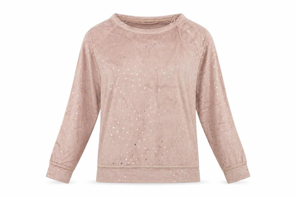 Front view of Tu women’s brown polka dot fleece top pyjama top, size UK 10