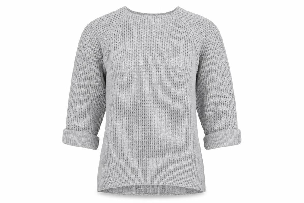 Front view of Bonmarché women’s grey knit jumper, size UK 12