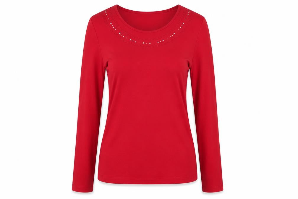 Front view of Habella women’s red basic t-shirt, size UK 10