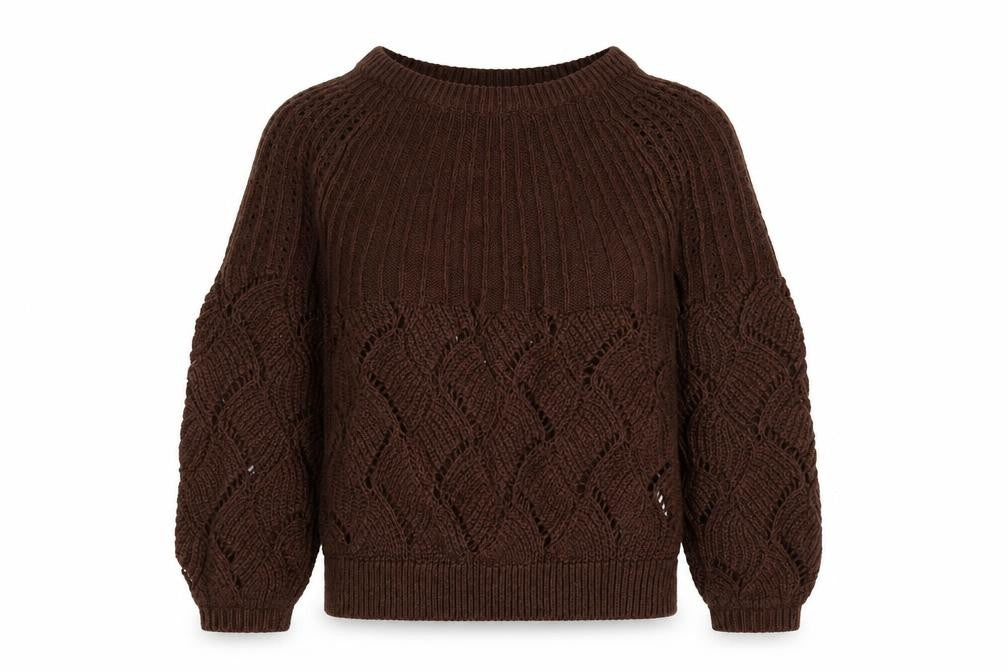 Front view of VILA women’s brown knit jumper, size S