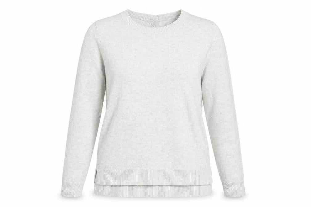 Front view of Preworn women’s grey knit jumper, size UK 12