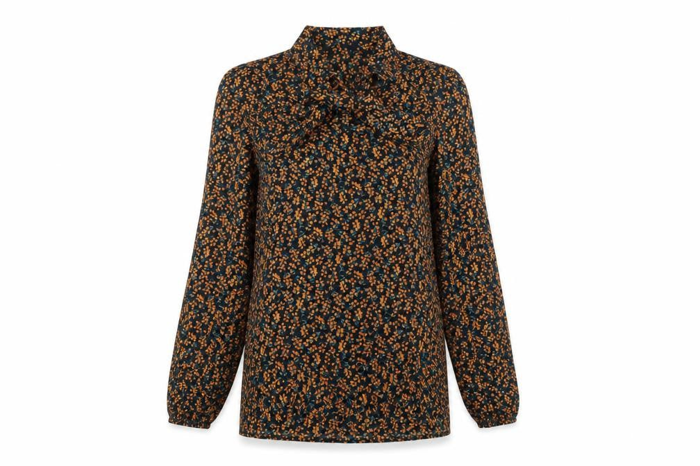 Front view of Fashion Union women’s black floral basic blouse, size UK 8