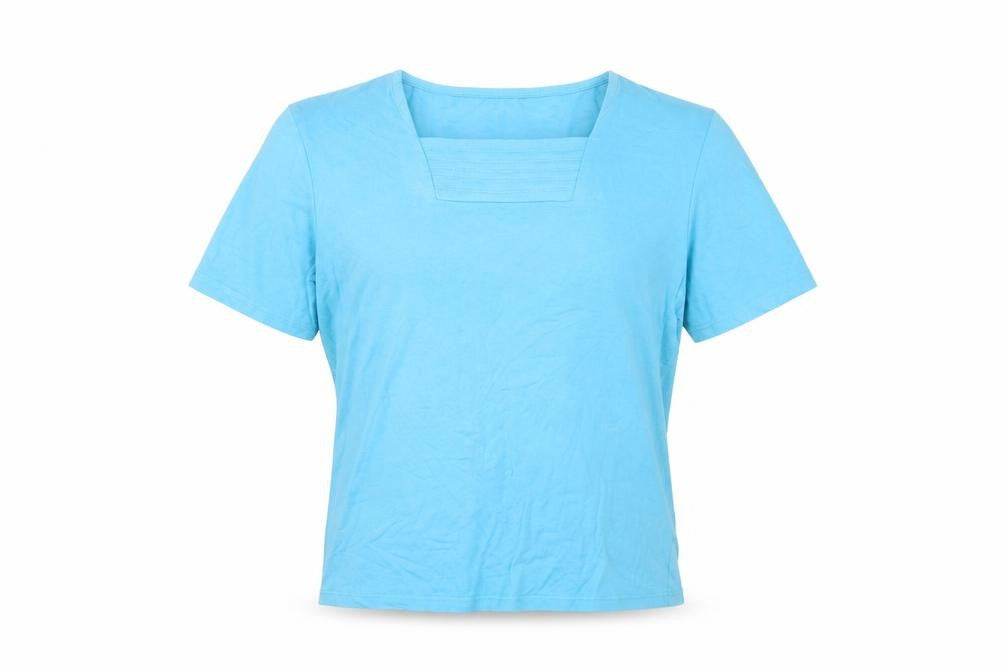 Front view of Black Pepper women’s blue basic t-shirt, size UK 12