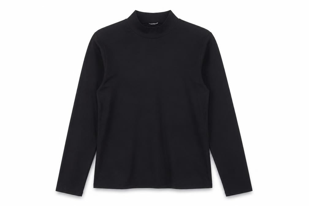 Front view of Preworn women’s black basic t-shirt, size M