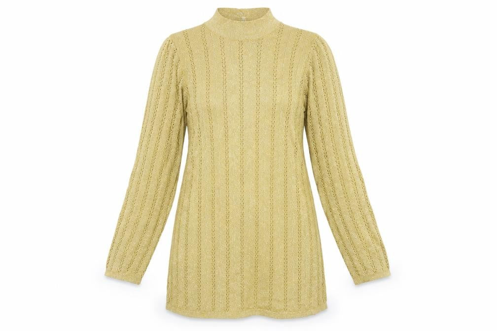 Front view of Marks & Spencer women’s gold a-line, size UK 12