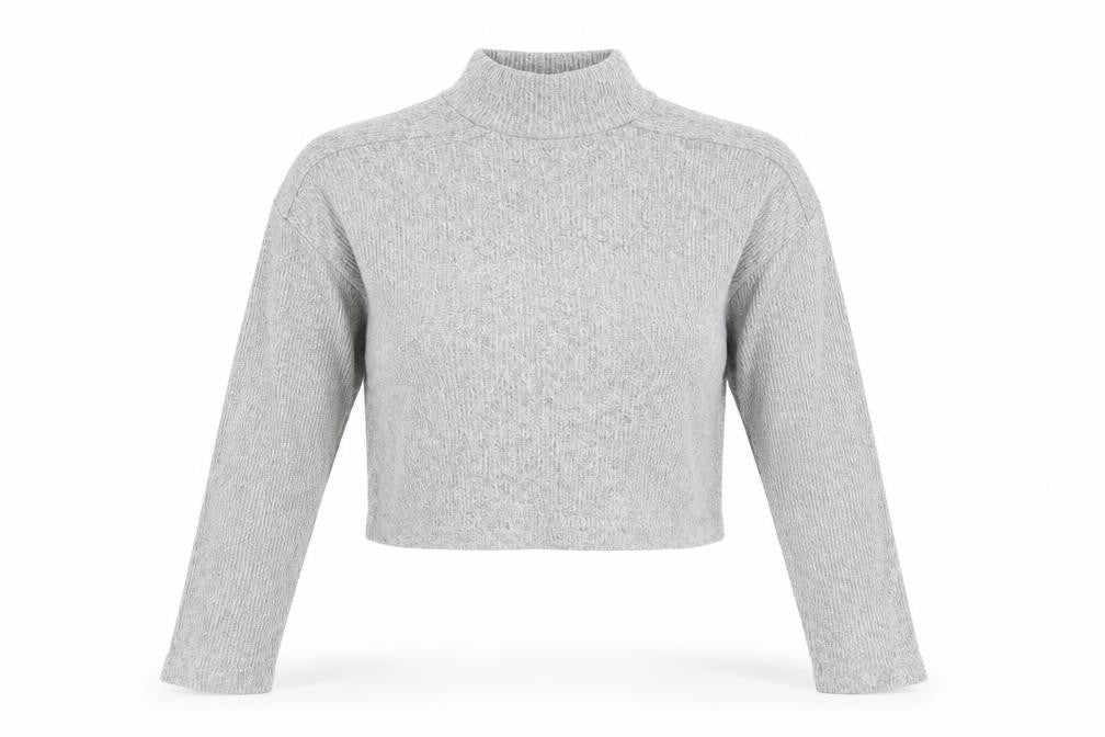Front view of Topshop women’s grey basic t-shirt, size S, - cropped
