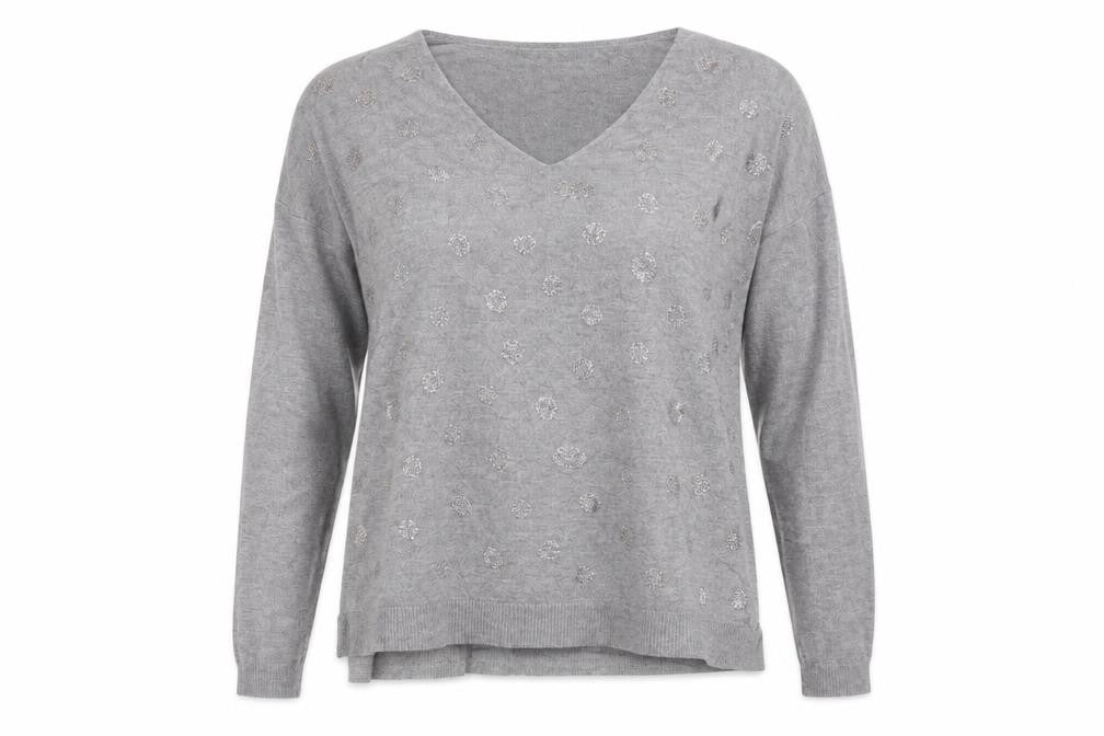 Front view of Voyelles women’s grey animal print basic t-shirt, size M