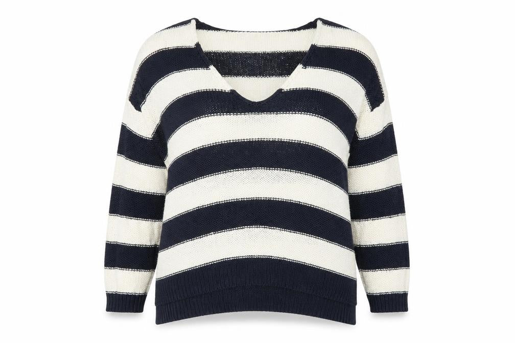 Front view of H&M women’s multicoloured striped jumper, size M