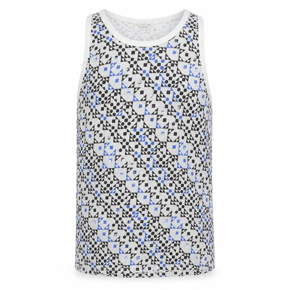 Front view of ASOS men’s grey argyle/diamond basic tank, size M