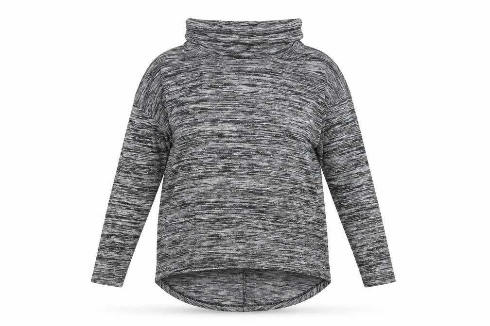 Front view of Tu women’s grey striped pullover sweatshirt, size UK 12