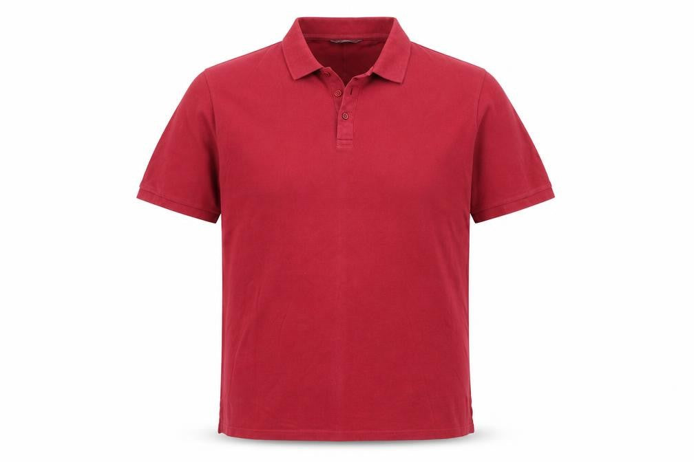Front view of Nutmeg men’s red polo, size XL