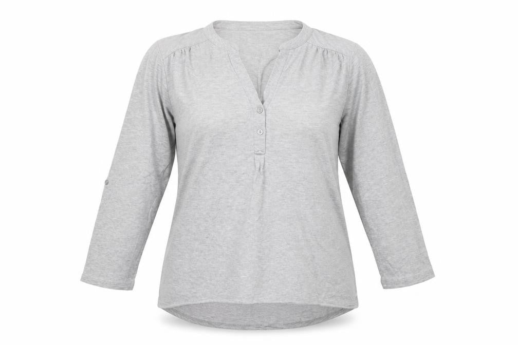 Front view of Cable & Gauge women’s grey basic t-shirt, size M