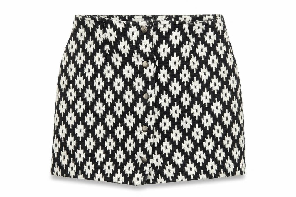 Front view of ASOS women’s multicoloured geometric mini skirt, size UK 10