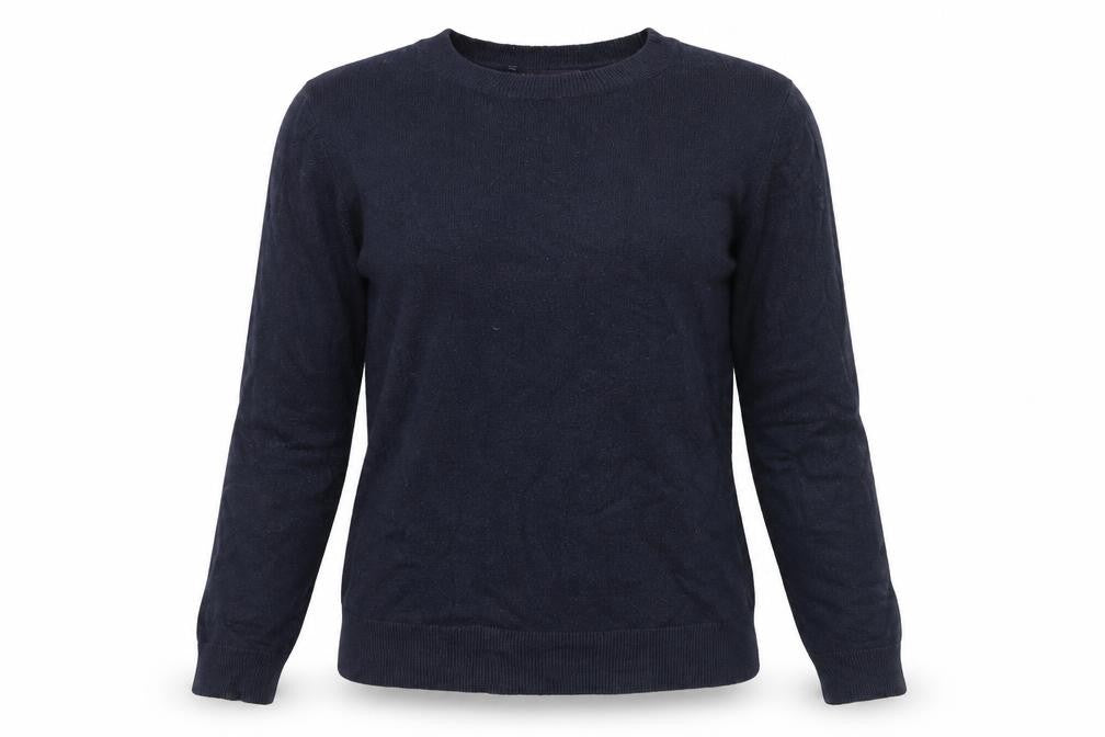 Front view of Marks & Spencer women’s blue knit jumper, size UK 8