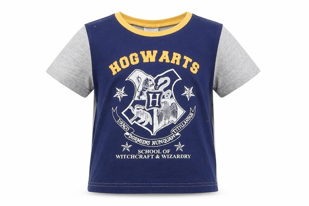 Front view of Preworn boys’ blue basic t-shirt, size 3-4, years - harry potter hogwarts