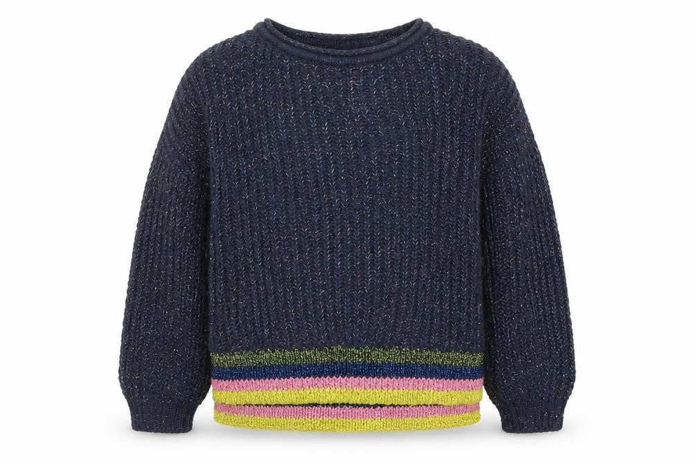 Front view of Marks & Spencer girls’ blue striped knit jumper, size 9-10, years