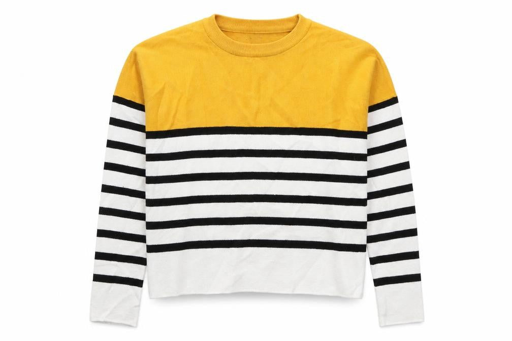 Front view of New Look women’s yellow striped knit jumper, size S