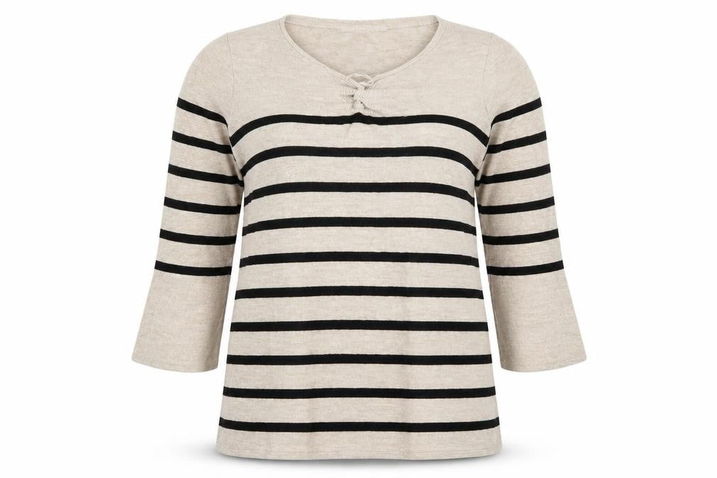 Front view of George women’s beige striped knit jumper, size UK 14