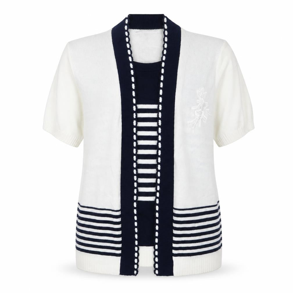 Hand to hand Womens White Striped Knit Cardigan Jumper Size S  - Blue Cardigan and Jumper all in one