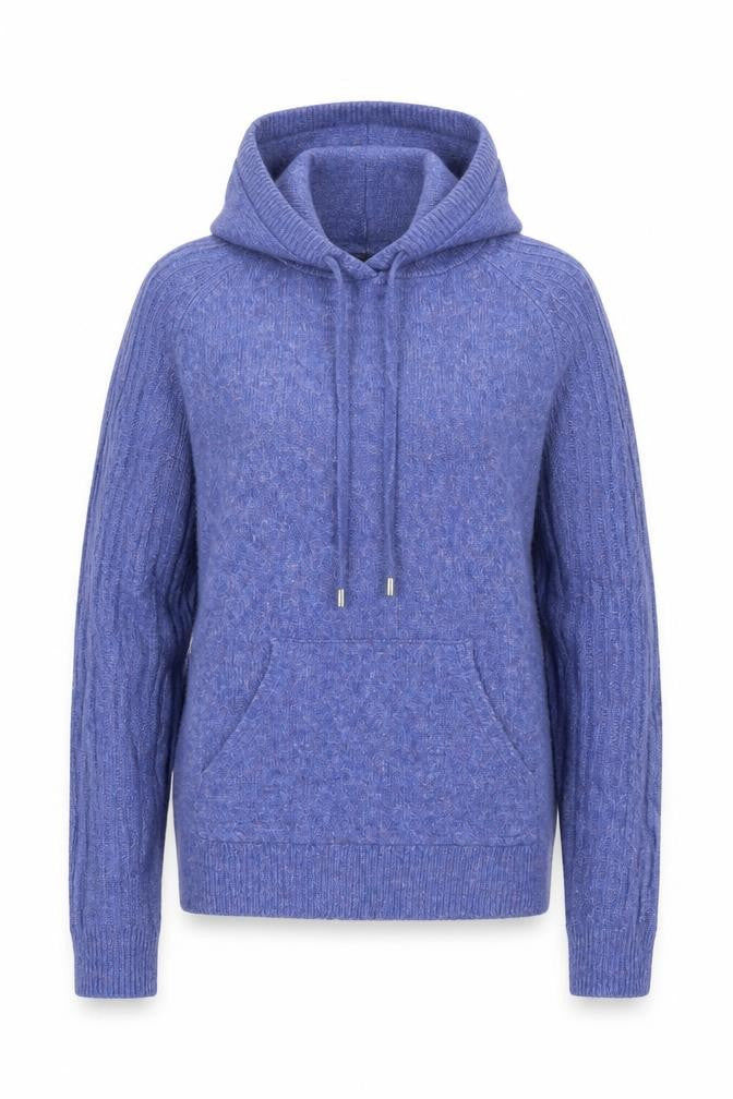 Front view of Marks & Spencer women’s blue knit pullover hoodie, size XS