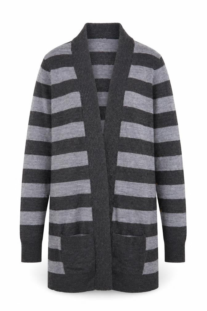Front view of BHS women’s grey knit cardigan jumper, size UK 8