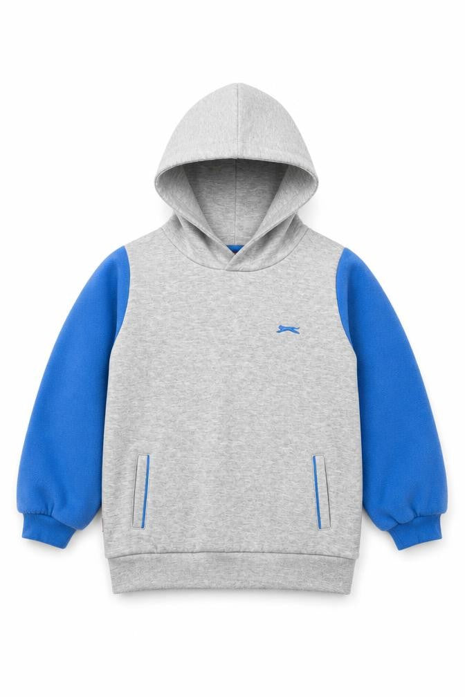 Front view of Slazenger boys’ grey pullover hoodie, size 5-6, years