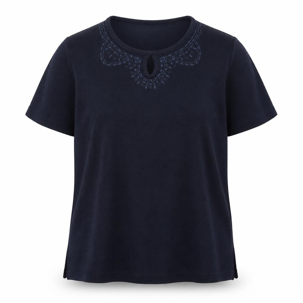 Front view of EWM women’s blue knit jumper, size UK 14