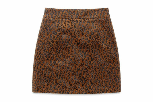 Front view of PRETTYLITTLETHING women’s brown animal print straight & pencil skirt, size UK 4