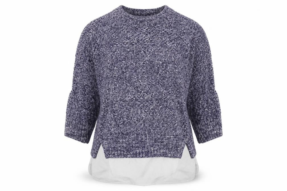 Front view of Tu women’s blue knit jumper, size UK 14