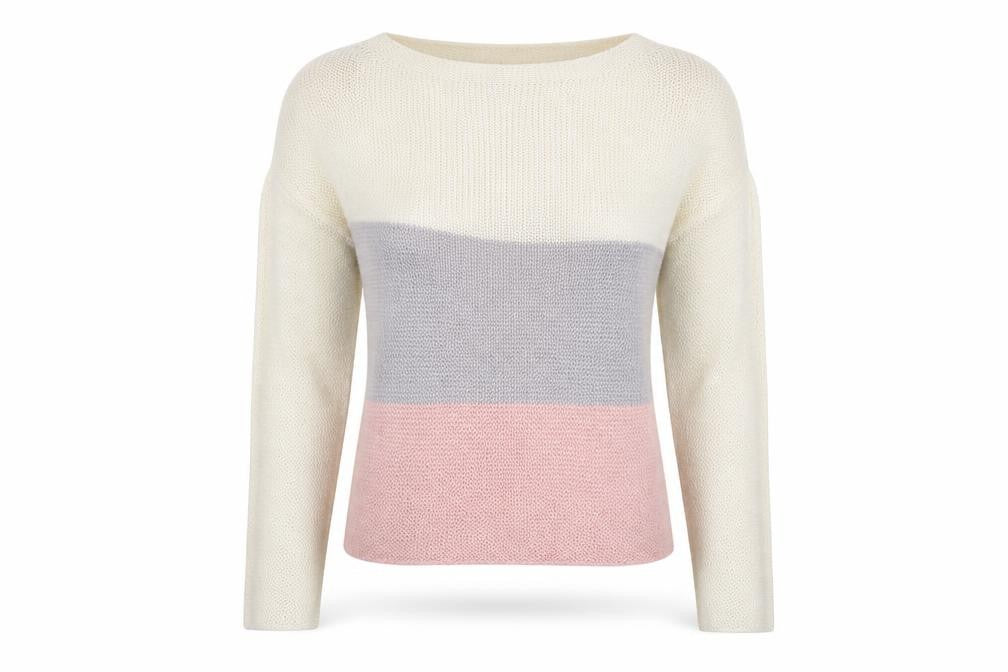 Front view of Nina Murati women’s ivory striped knit jumper, size S