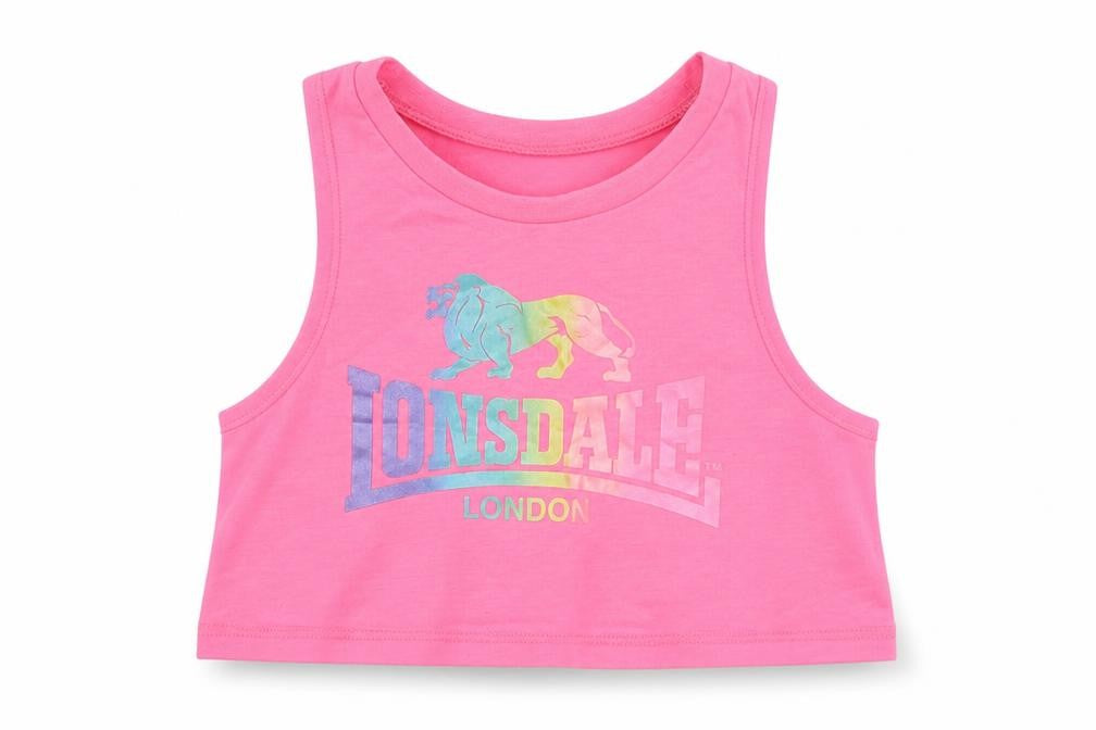Front view of Lonsdale girls’ pink jersey basic tank, size 7-8, years