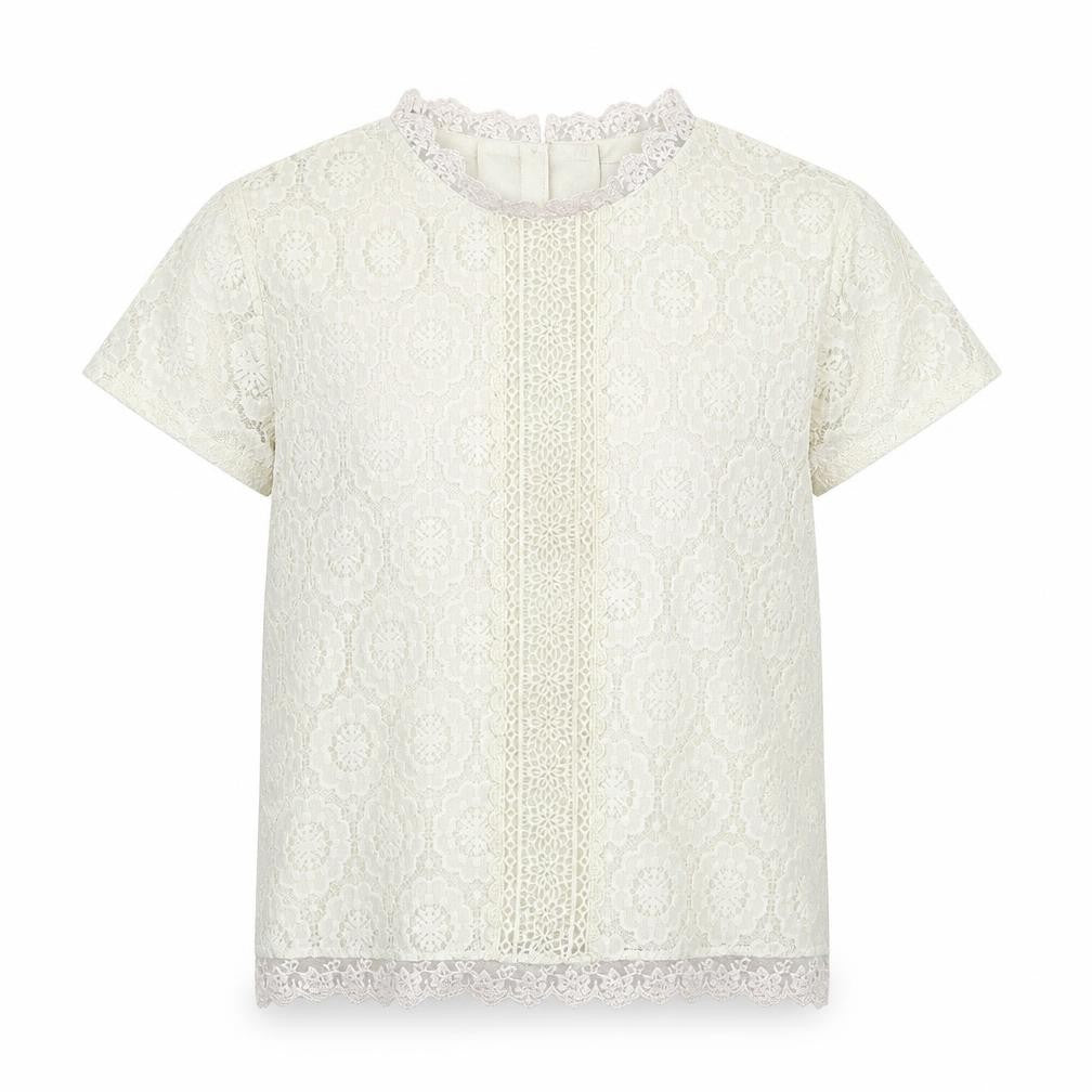 Front view of F&F girls’ white lace basic blouse, size 11-12, years