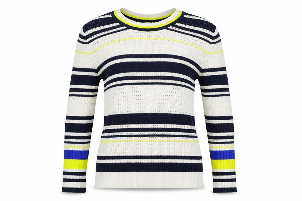 Front view of Stradivarius women’s white striped knit jumper, size S