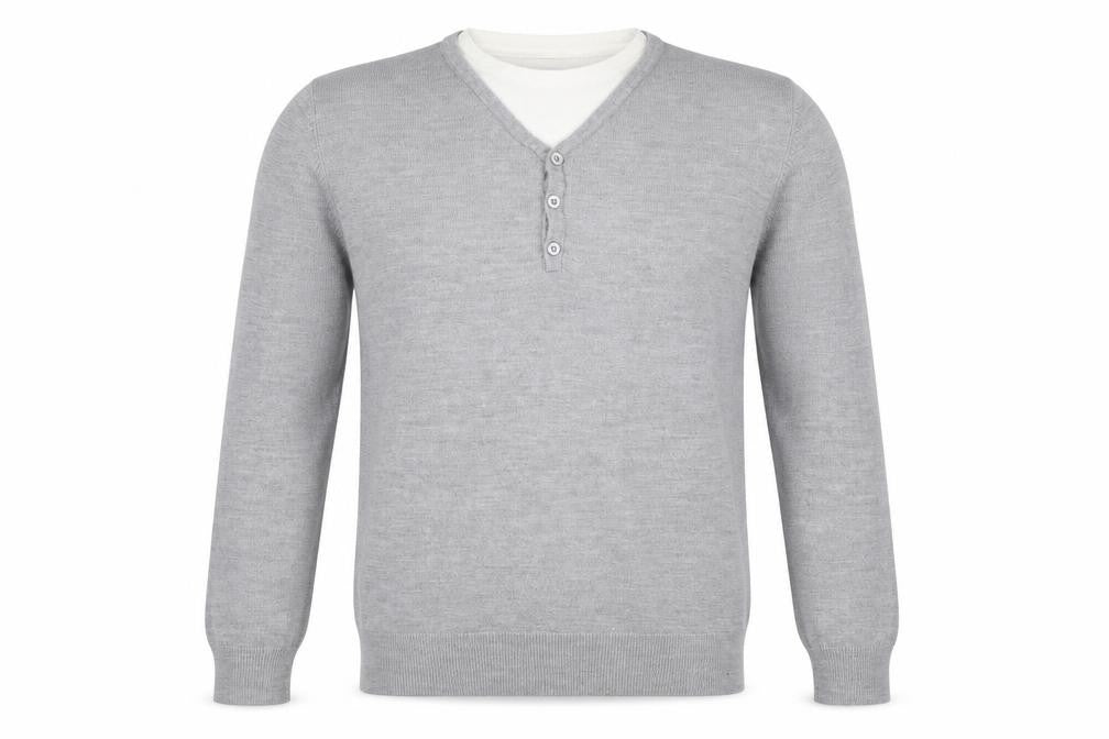 Front view of Burton men’s grey knit jumper, size L