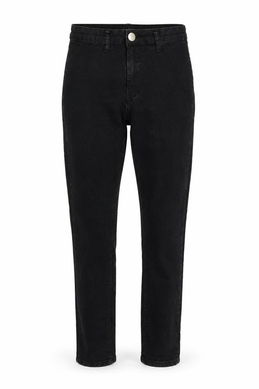 Front view of PRETTYLITTLETHING women’s black denim skinny jeans, size UK 8, 28-inch leg