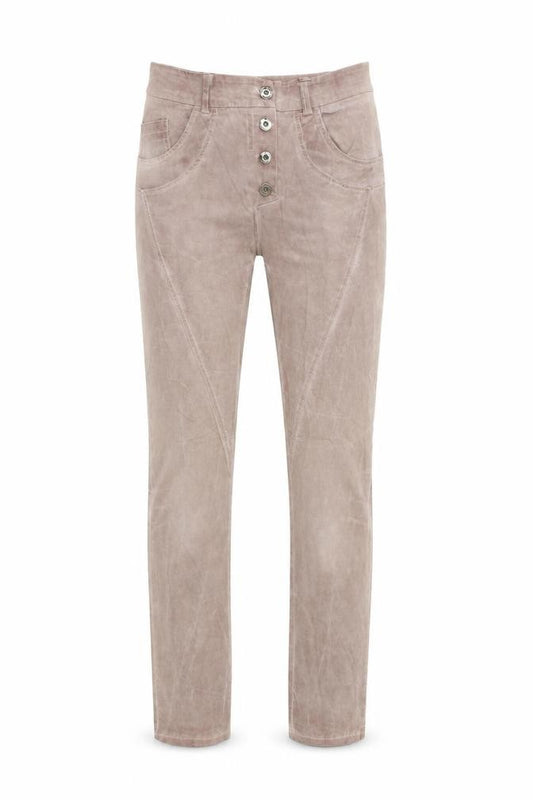 Front view of women’s pink denim skinny jeans, size UK 26, in, 29-inch leg