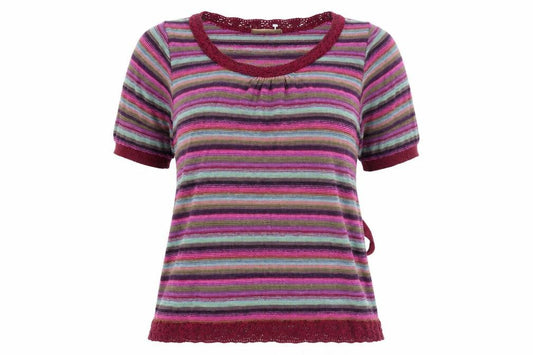 Front view of evie women’s multicoloured striped jumper, size UK 14