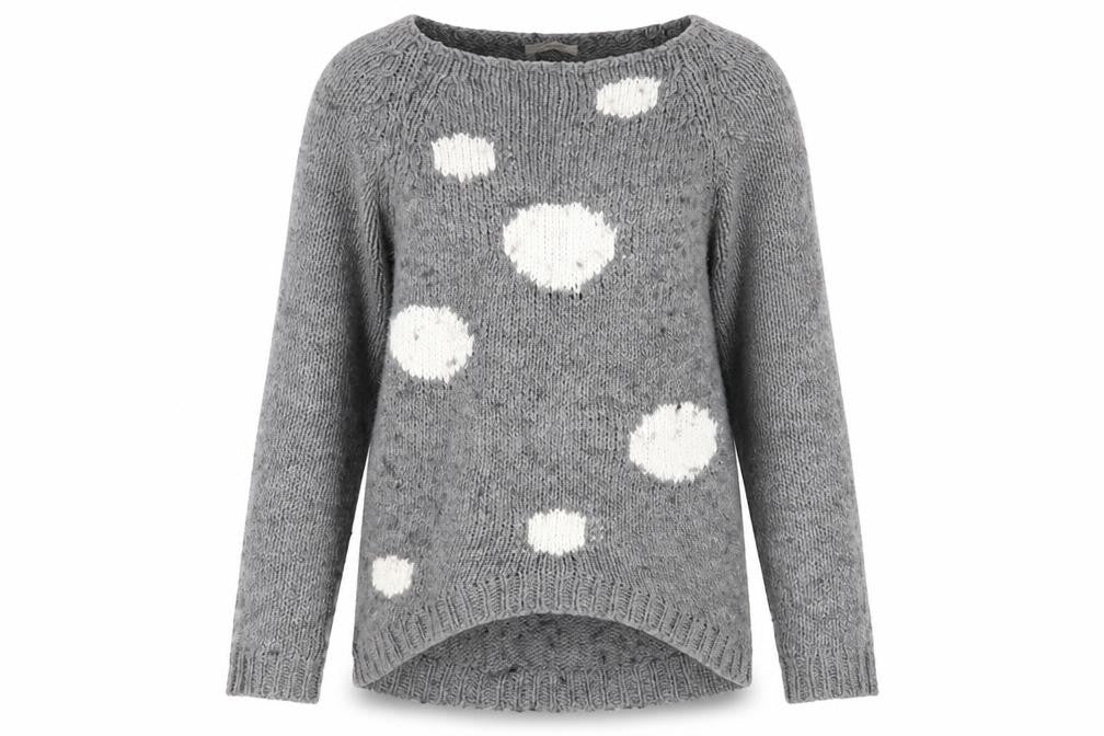 Front view of cocogio women’s grey polka dot jumper, size UK 10