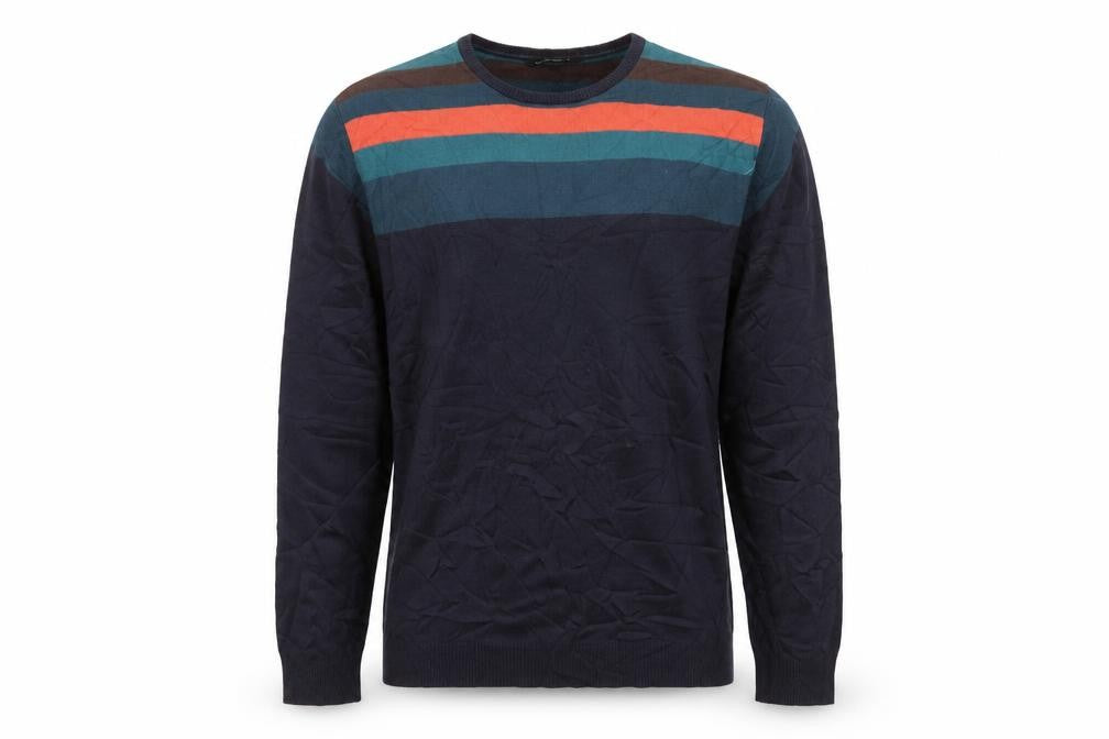 Front view of Cedarwood State men’s multicoloured striped jumper, size L