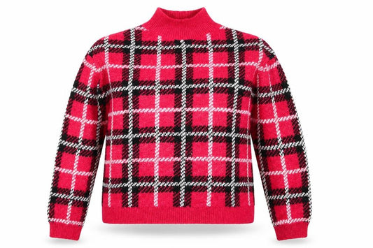 Front view of Papaya women’s multicoloured check jumper, size M