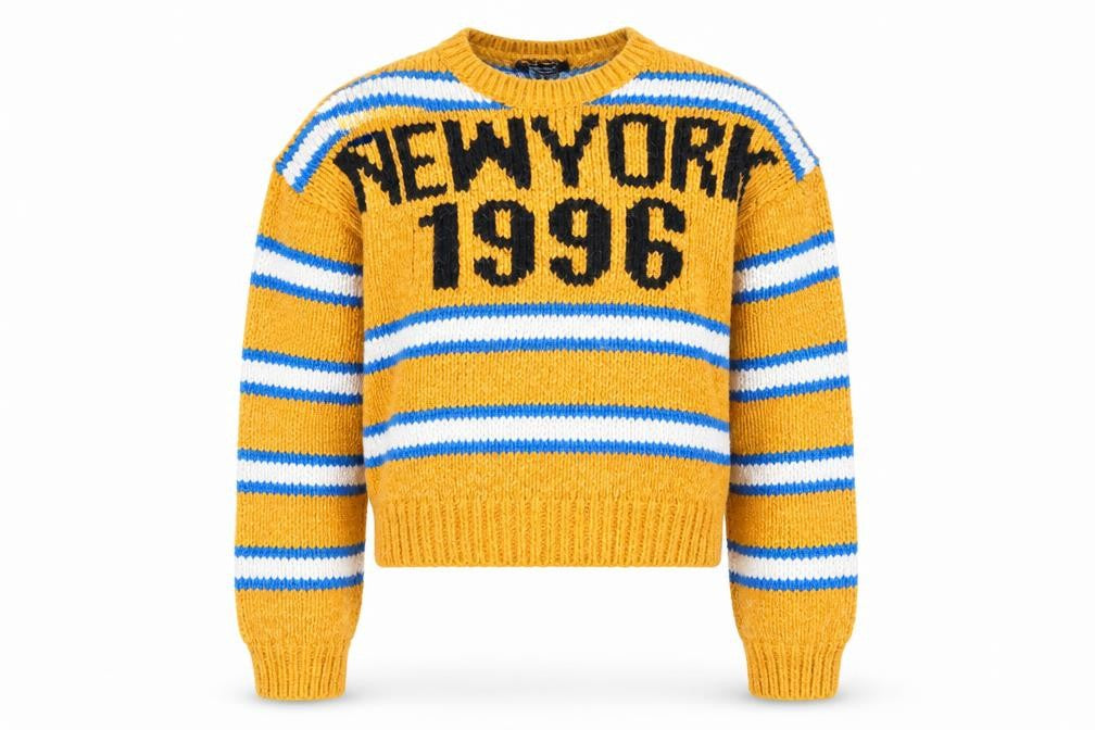 Front view of New Look girls’ multicoloured striped jumper, size 12-13, years