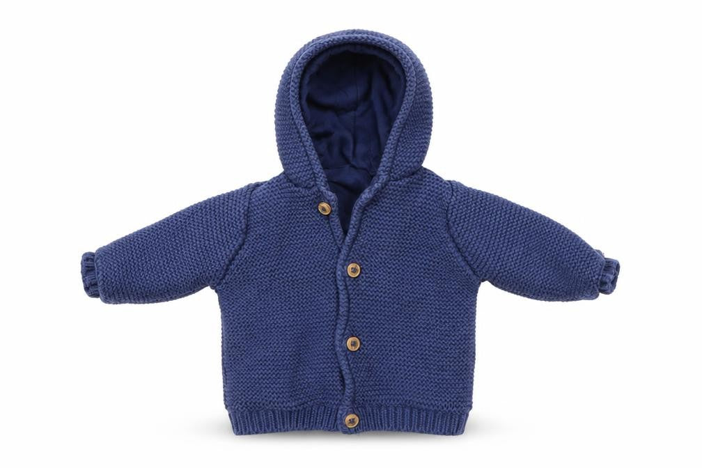 Front view of Marks & Spencer boys’ blue basic jacket coatigan, size 3-6, months