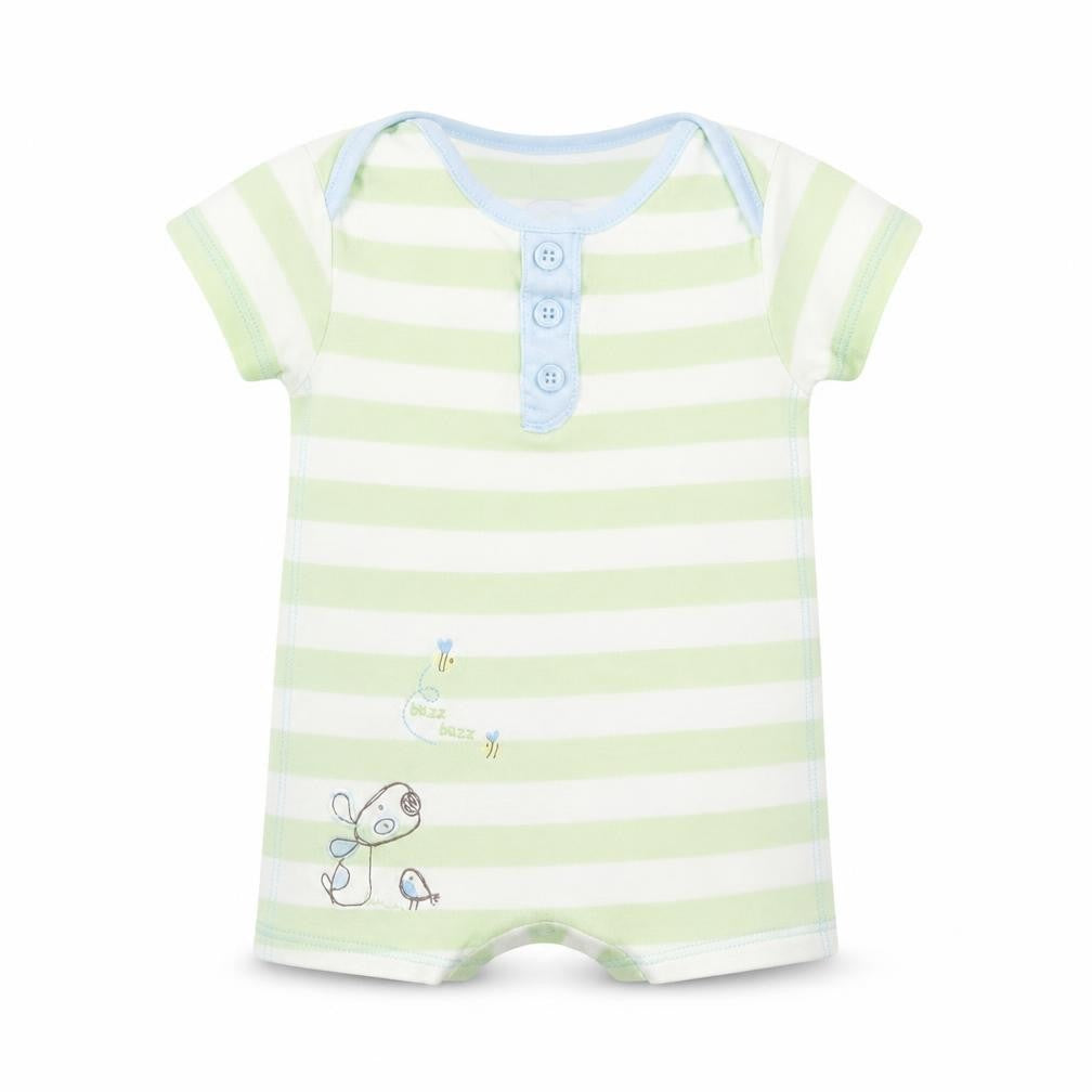 M&S Boys Green Striped  Babygrow One-Piece Size 3-6 Months