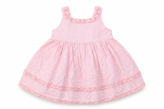 Front view of PERFECT PRINCESS girls’ pink floral fit & flare, size 6-9, months