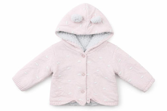 Front view of Matalan girls’ pink knit jacket coatigan, size 0-3, months