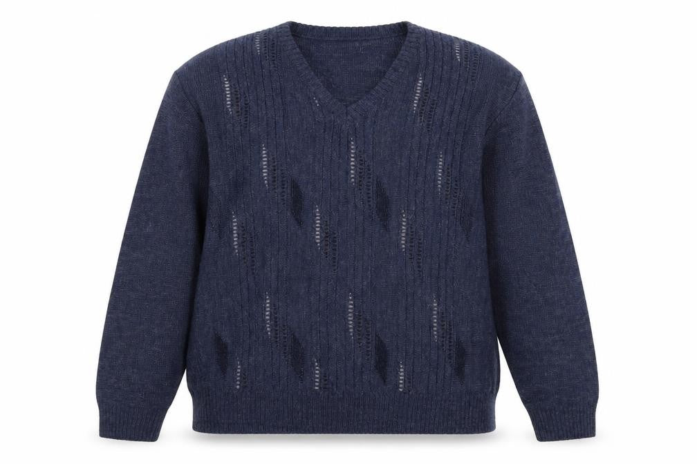 Front view of Daxon men’s blue knit jumper, size XL
