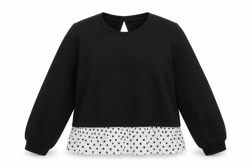 Front view of Vero Moda women’s black spotted pullover sweatshirt, size S