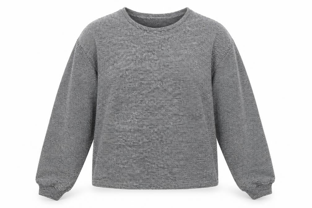 Front view of New Look women’s grey striped knit jumper, size S